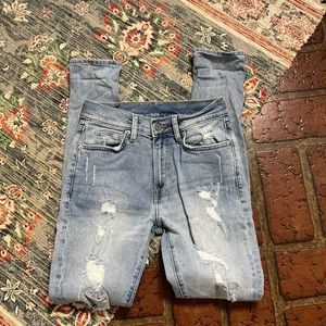 H&M &Denim skinny factory distressed light wash jeans
